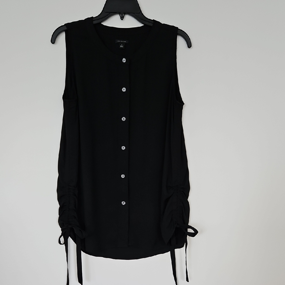Ann Taylor Black Button-Front Blouse